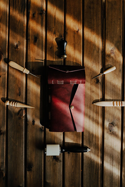 WILD DEER ElYapımı Hediyelik Deri Not Şiir Çizim Defteri Düğmeli Ajanda Mürdü...