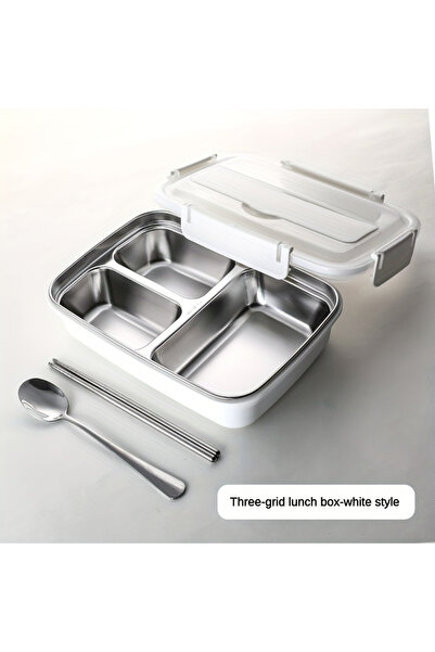 Choice WHITE Leak-Proof Stainless Steel Lunch Box With 3/4 Compartments - Durable, Easy-Clean Bento Contain