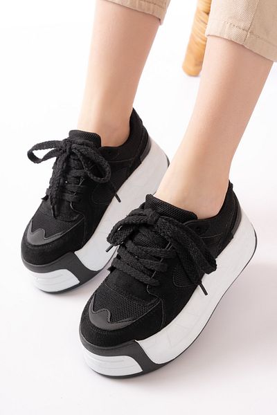 SEEM & BE Pantofi sport negri cu talpă înaltă pentru femei Tiger - pantofi sport