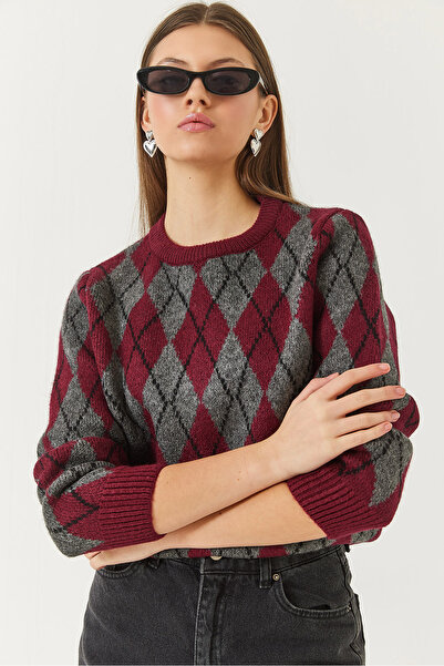 Bianco Lucci Women's Crew Neck Diamond Patterned Sweater 241192 60261036