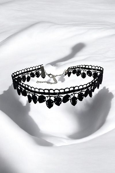 PETEK AKSESUAR Gothic Black Lace Guipure Choker Necklace