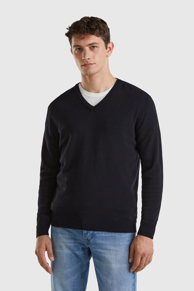 United Colors of Benetton Пуловер с V-образно деколте от мерино