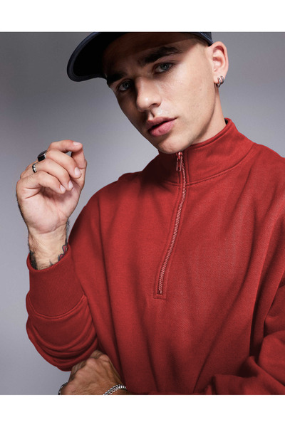 OKULCUBABA سويت شيرت رجالي بنصف سحاب و3 خيوط نقطية