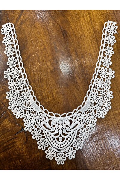 Gönülden Tasarım BEYAZ NAKIŞ İŞLEME GÜPÜR YAKA DİKİŞ APLİKE 31X25 CM