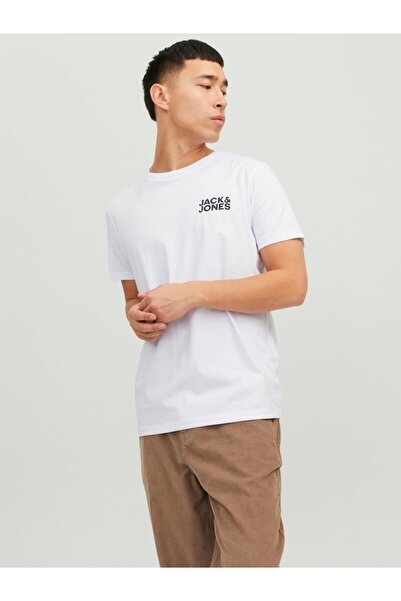 Jack & Jones تي شيرت بشعار JJECORP SS برقبة دائرية NOOS باللون الأبيض