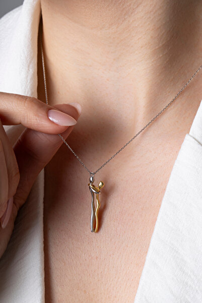 Elika Silver 925 Ayar Gümüş Birbirine Sarılan Çift Kolye | Sevgili Kolyesi