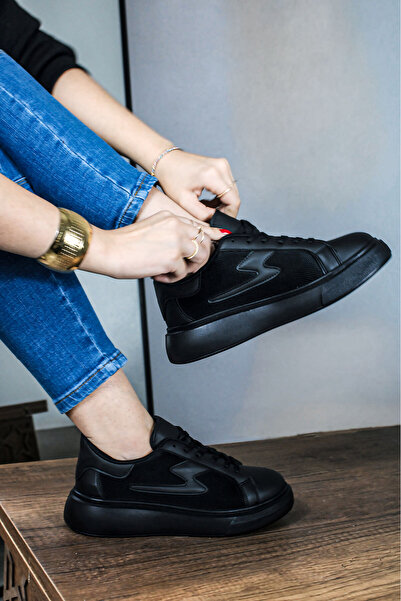 Afşin Air Sneaker Women's Black High Sole Comfortable Daily Sports Shoes New Season