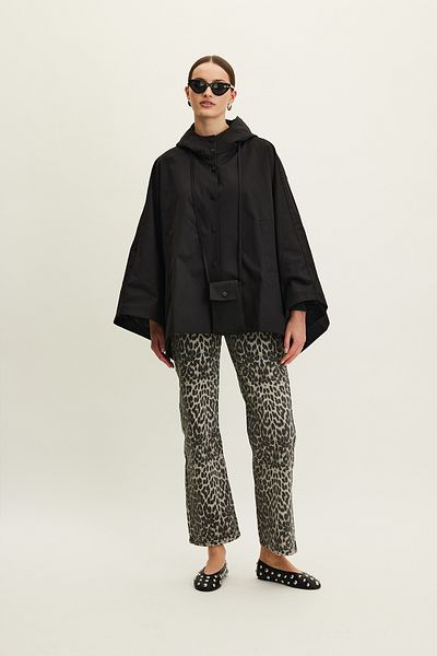 Manuka Black Cape Trench Coat - Bag Detailed