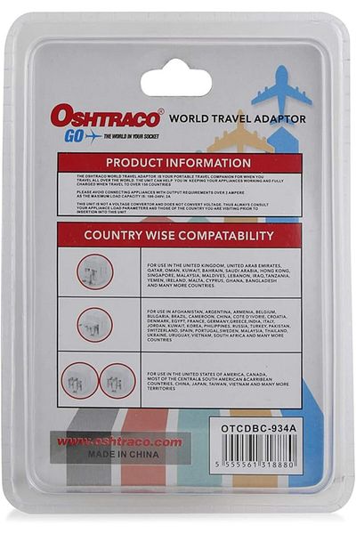 Oshtraco World Travel Adaptor.1xUniversal Plug Input & 1xUS 2 Pin Socket Outlet.
