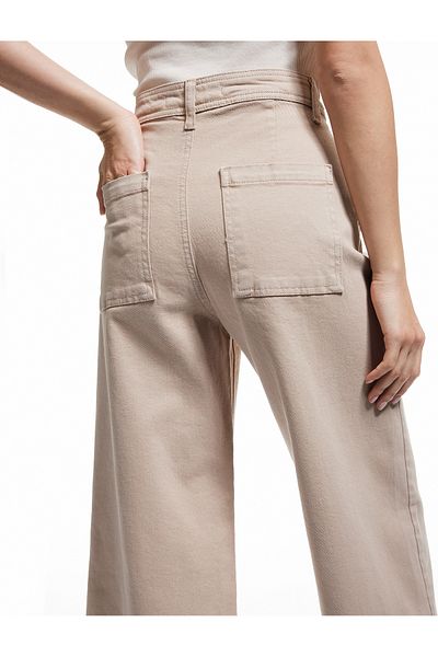 Koton Cotton Wide Fit Pockets Button Crop Wide Leg Denim Pants - Culotte Jean