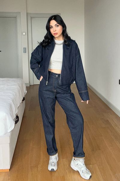 Seda Yalçın Atelier Denim Navy Blue Jacket and Trousers Set