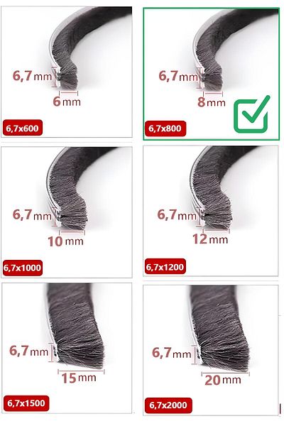 BABAWİCK Glass Balcony, Sliding Door Wick, Bristle Wick Base 6.7 Mm, Height 8 Mm, Length 10 Meters 67X800
