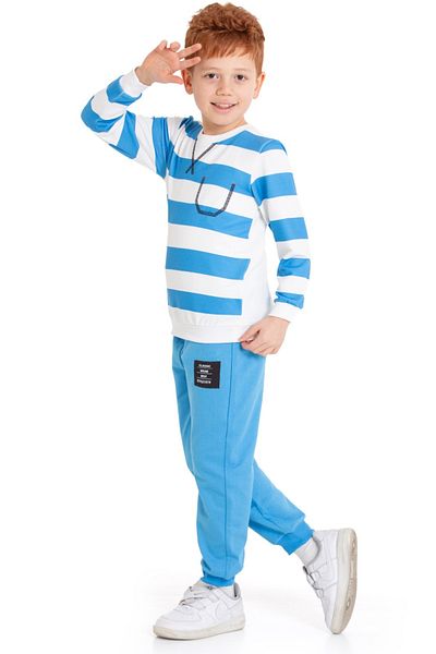 CiciTime Çocuk Modası Boy's Karyoka Embroidered Striped Blue Tracksuit Set