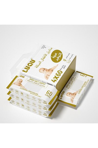 LUQU BABY Wipes With Aloe Vera Extracts & Vitamin E, 4x60, 240 Wet Wipes