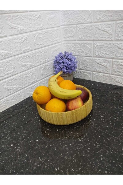 Vera Bambu Bambu Çizgili Kase ,Büyük Boy 22*6cm Meyvelik Ekmeklik Salata Meze Bowl Curve Kase