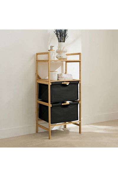 Home Box Oxford 2-Tier Storage Basket with Bamboo Shelf 43x33x96 cm