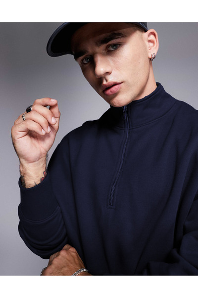 OKULCUBABA سويت شيرت رجالي بنصف سحاب و3 خيوط نقطية