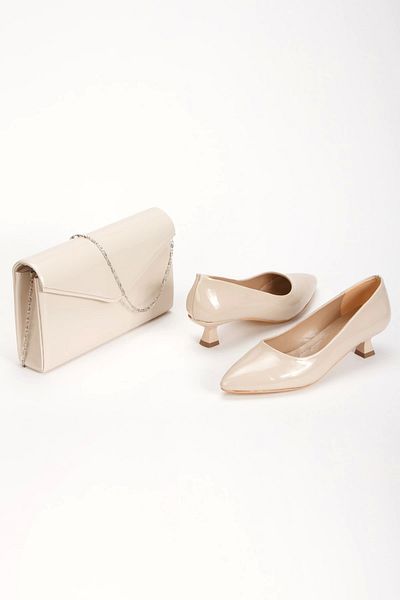 MFT AYAKKABI Pointed Toe Short Heeled Stiletto and Bag Set - Ten