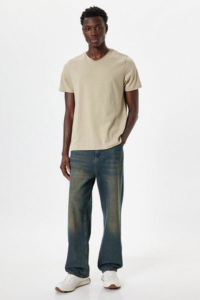 Koton Men's Beige T-Shirt (Model Code: 5Wam10188Hk57)