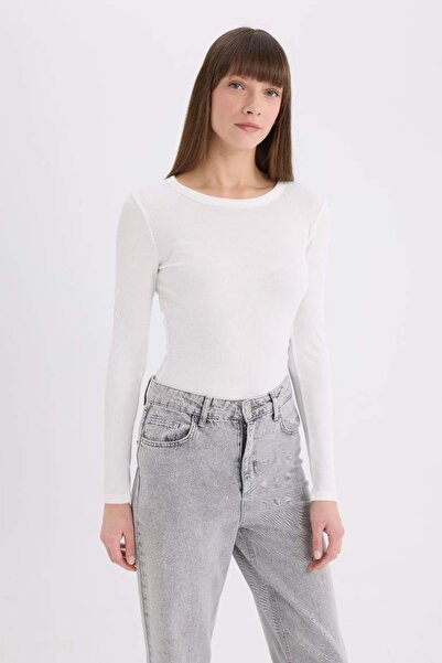 DeFacto Women's Long Sleeve T-Shirt E5767Ax/Er105 Ecru