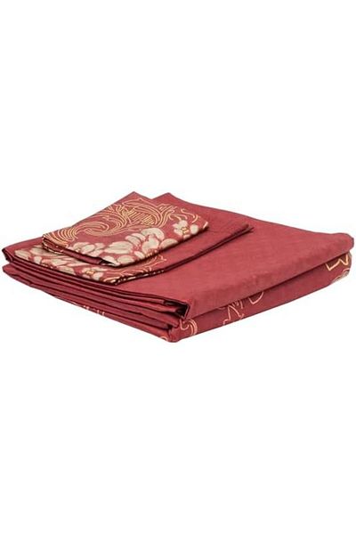 LUXE Florian Ethnic Pattern Red Satin Duvet Cover Set - 100% Cotton, Double Lxshp 1055529