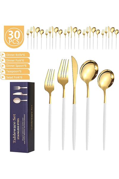 ALMUFARREJ Set of 30 pieces of high-quality and luxurious stainless steel spoons and forks
