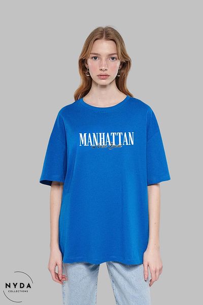 Nyda Collections Tricou cu mânecă scurtă oversize din bumbac imprimat New York Manhattan unisex
