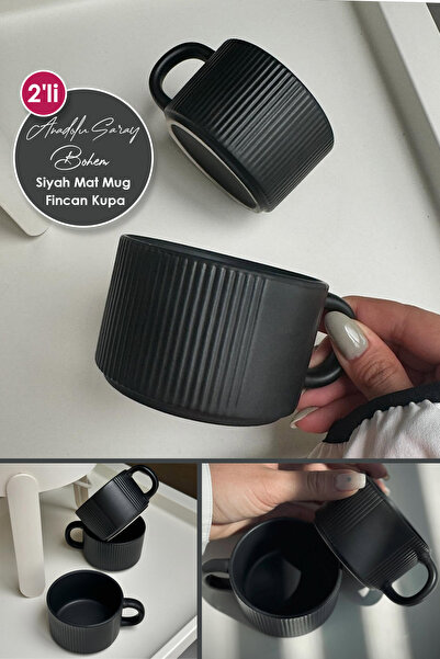 Anadolu Saray Handmade Ceramic Bohemian Mug - Matte Design - 2Pcs