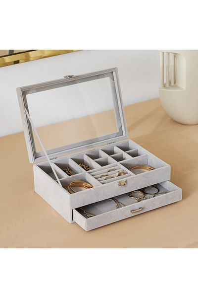 Home Box Velour 2-Tier Jewellery Organiser