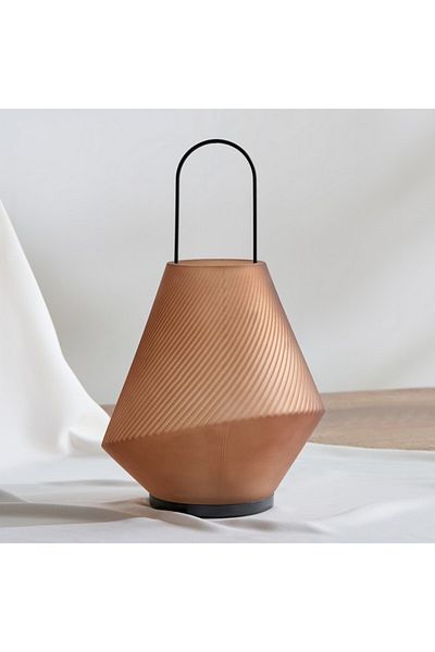 Home Box Auden Curved Glass Ribbed Lantern with Metal Handle 18x18x30 cm