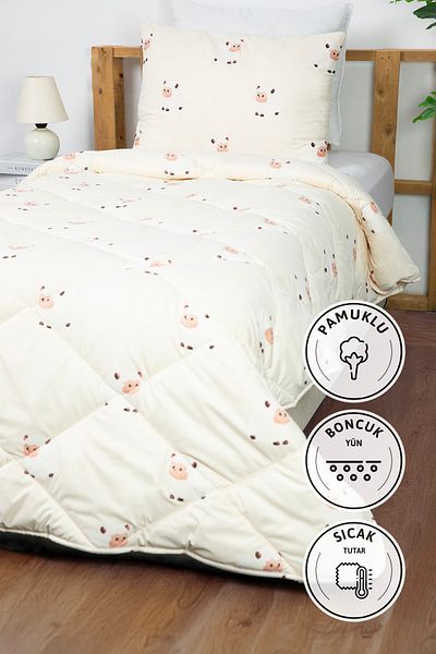 FAVORA Dolly Bead Wool Content Washable Quilt and Pillow Set - Cream
