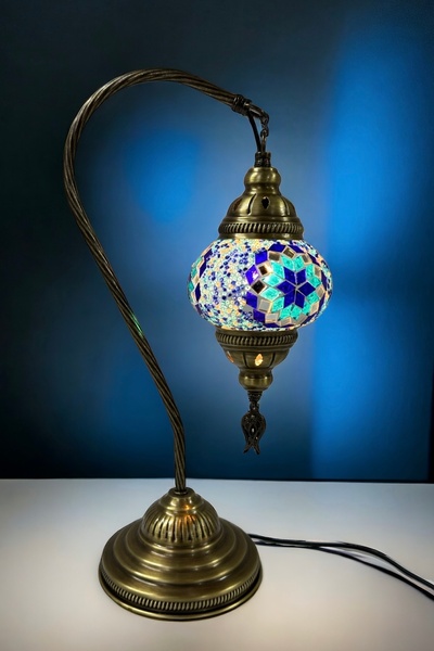 YILDIZ Masaüstü Dekoratif El Yapımı Olta Mozaik Lamba - Mavi