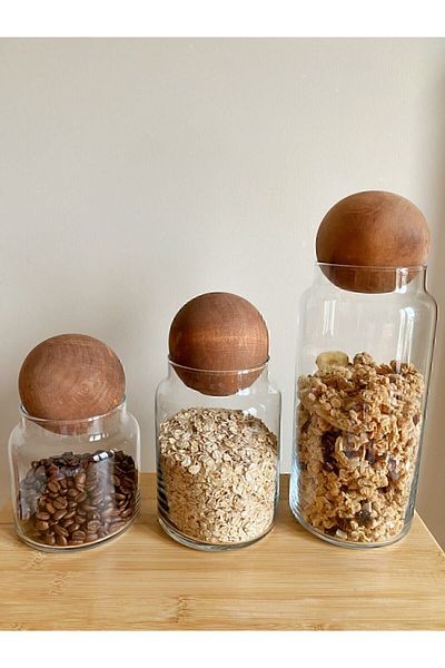 Roza Homee Set of 3 Glass Jars with Wooden Ball Cork Lid