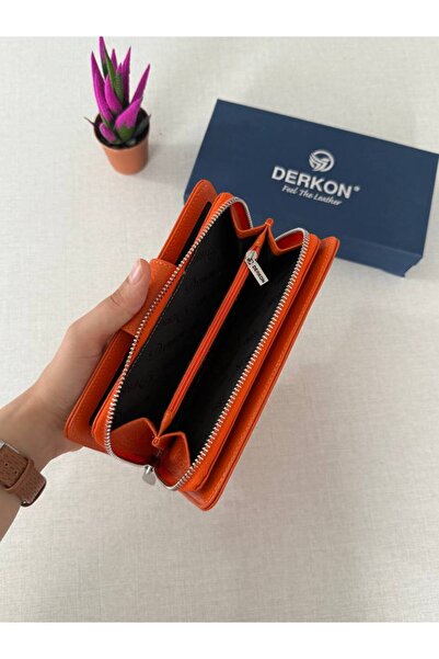 DERKON Orange Genuine Leather Women's Wallet - Flower of Life Printed