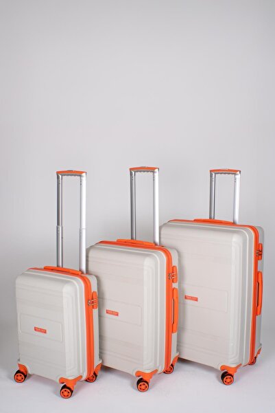 Travel POLO 3'lü Valiz Seti Kırılmaz Krem Oranj Turuncu 1017