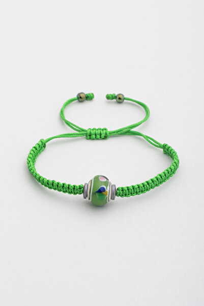 So CHIC... Murano Taşlı 18 Ayar Beyaz Altın Kaplama Ayarlanabilir İpli Gümüş Bileklik