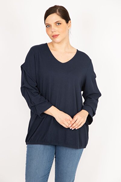 Şans Γυναικείο Navy Blue Μεγάλο Μεγάλο Μανίκι Λεπτομερές Τούνικ με Ελαστικό Στρίφωμα 65n36075