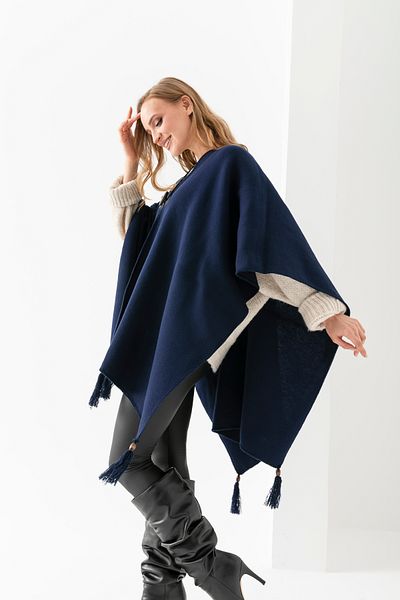 VEGA MODA Plain Knitwear Fisherman Stitched Button Detailed Stylish Designed Poncho, Poncho, Plain Patternless Shawl Poncho