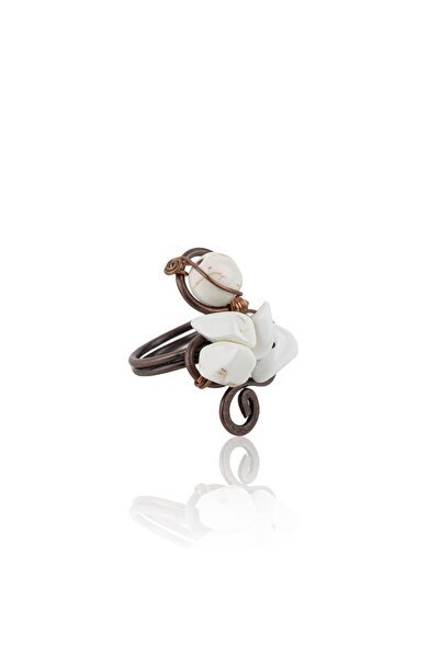 Vipfoni النحاس اللون Howlite أصيلة الرجعية تصميم Brokenstone اليدوية حلقة قاب...
