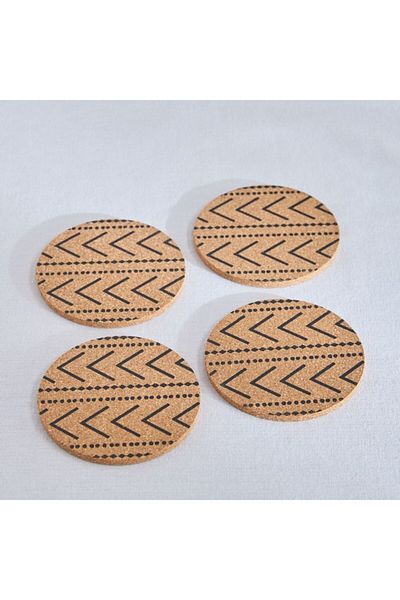 Home Box Trib 4-Piece Printed Cork Coaster Set 10 cm