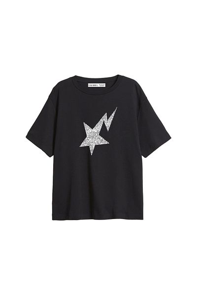 Sekizbiraltı Γυναικείο μπλουζάκι Shining Star Stone με στάμπα Relaxed Fit μαύρο