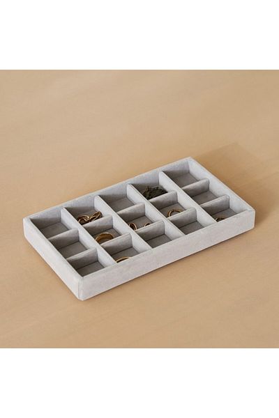 Home Box Velour 15-Compartment Jewellery Tray for Rings and Earrings