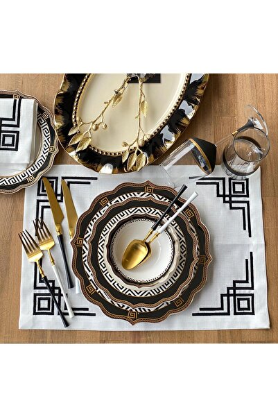 ROSSEV Αμερικανικό σερβίτσιο Μαύρο Διπλό Τετράγωνο Σετ 6 τεμαχίων