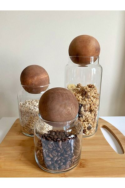Roza Homee Set of 3 Glass Jars with Wooden Ball Cork Lid