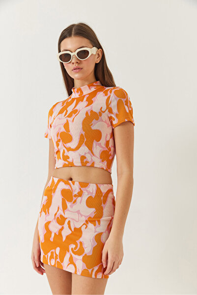 Bianco Lucci Women's Half Fisherman Short Sleeve Crop Mini Skirt Bottom-Top Suit 60261373