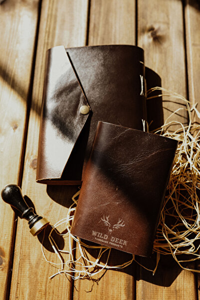 WILD DEER Hediyelik Deri Not Çizim Şiir Günlük Defteri Düğmeli Ajanda Kestane...