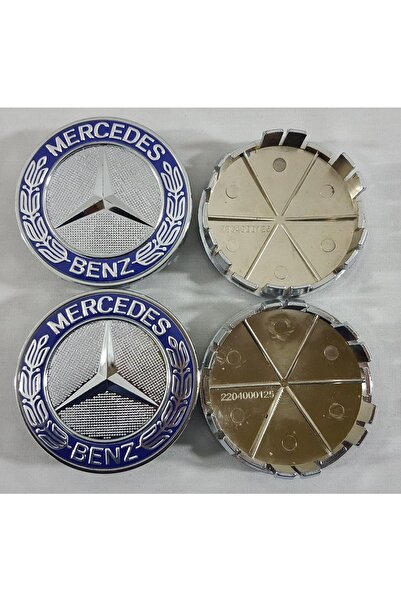 OEM Mercedes Jant Göbeği 7.5cm , Mavi 4 Adet , Mercedes Jant Kapağı Mavi Krom...