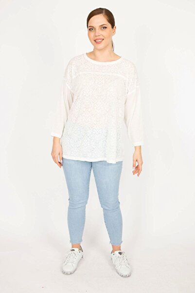 Şans Tunica cu mâneci capri din țesătură țesătură cu model în fața osoasă pentru femei 65n28906