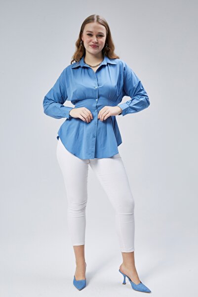 EMMAS CLOTHİNG Cămașă albastră plisată în talie pentru femei