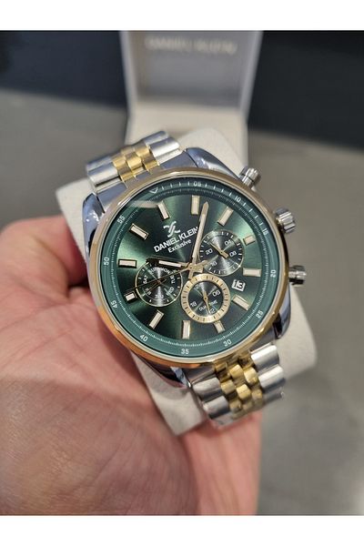 Daniel Klein Steel Bracelet with Green Dial Calendar 3 Atm Waterproof Men Wristwatch
